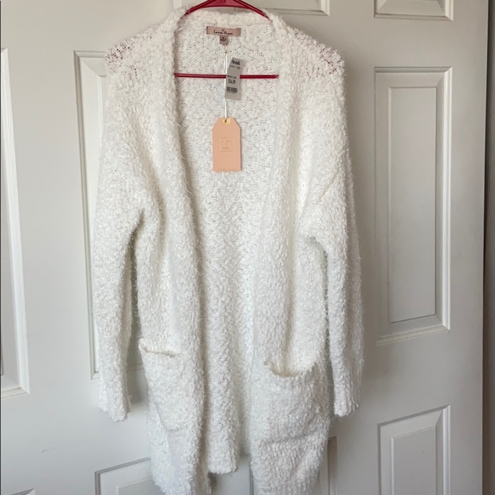 White cardigan sweater